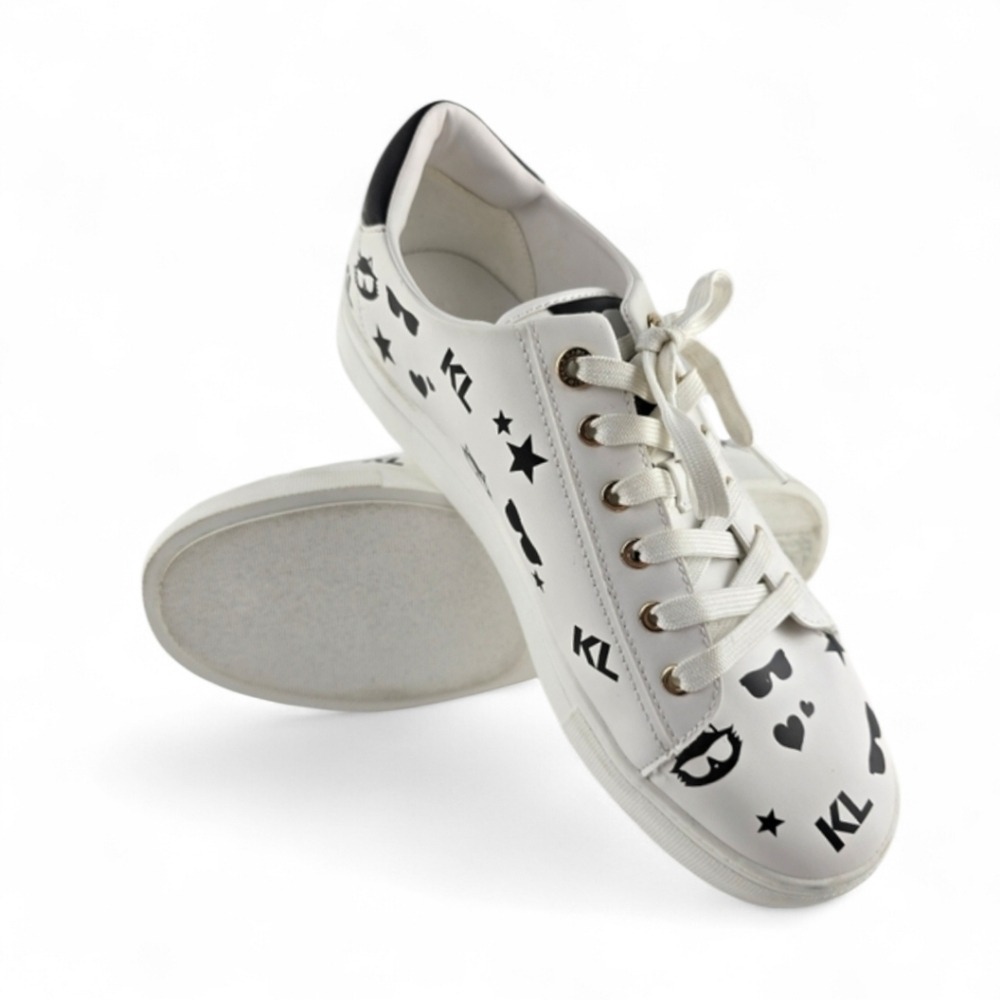 Karl Lagerfeld Paris Women Cate Choupette Icon Sneakers White Black 10